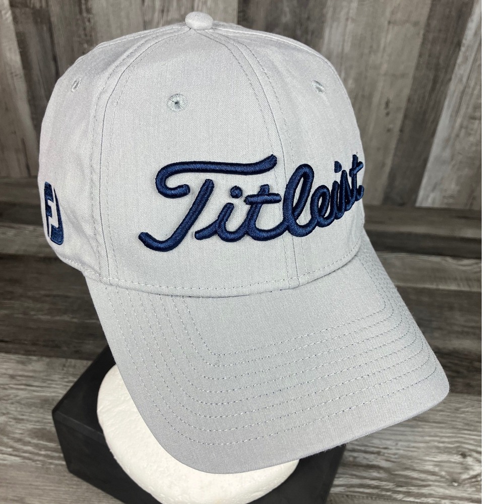 Titleist Pro V1 Golf Hat Gray Navy Blue FJ Logo A-Flex Stretch Fit Cap M/L